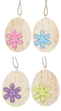 Hanging Wooden Egg w/Flower 7,5 x 10 x 0,5 cm