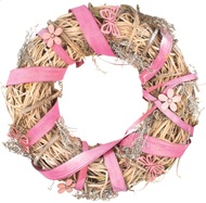 Natural Wreath w/ Pink Ribbon dia 25 x 25 x 5 cm