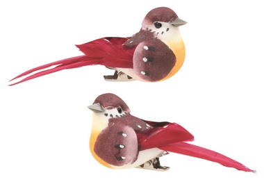 Bird on Clip 8 x 3 x 3 cm, 2 pcs, Red 