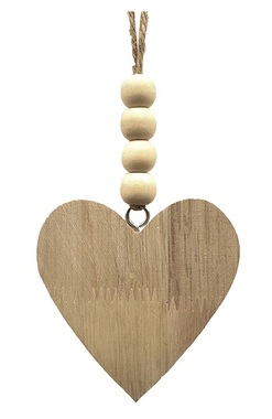 Hanging Wooden Heart with Beads Brown 8 x 20 x 1 cm 
