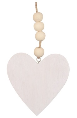 Hanging Wooden Heart with Beads White 12 x 29 x 1 cm 