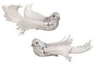 Birds on Clip Silver with Glitters 8 cm, 2 Pcs