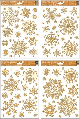 Decorative Window Cling Gold with Snow Effect Snowflakes 27 × 20 cm
