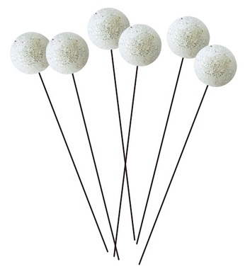 Csillámos dróton fonott fehér golyók, 12 db, átmérője 1,5 cm