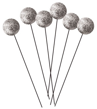 Csillámos ezüst golyók dróton 12 db, átmérője 1,5 cm