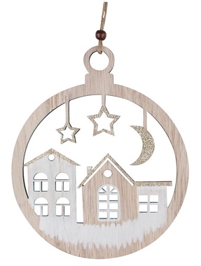 Hanging Wooden Ball with Gold Glitter 19.5 cm