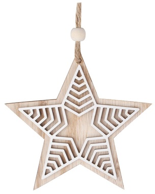Wooden Star with White Decoration 10 cm, for hanging