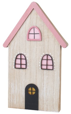 Standing Wooden House with Pink Details 12 x 20 x 2 cm