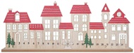 Adventi naptár házikók csúsztatható hópehellyel, állványon 45 x 17,5 cm