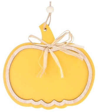 Hanging Wooden Pumpkin Yellow 12 cm