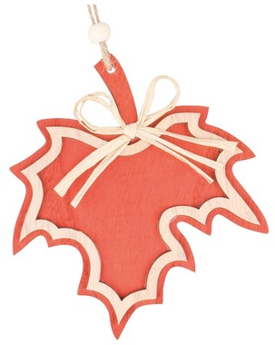 Hanging Wooden Leaf Red 12 cm