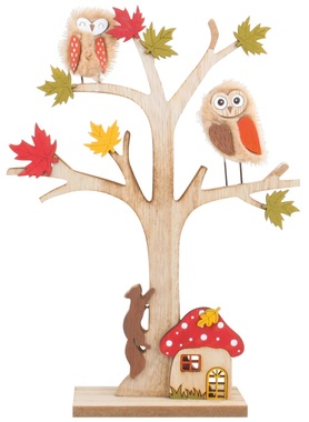 Wooden Tree with Owls and House 30 cm
