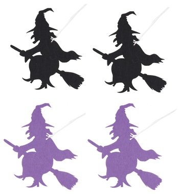 Hanging Felt Witches 19 x 20 x 0,4 cm, 4 pcs