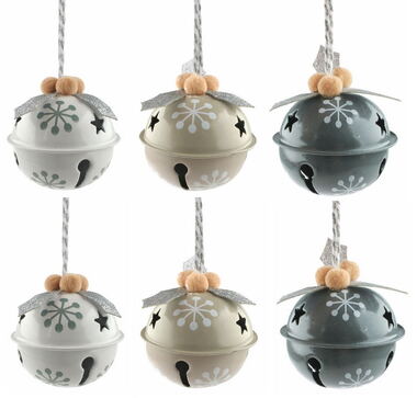 Jingle Bells with Snowflakes 5 cm, 6 pcs