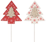 5491 Dřevěn&eacute; stromky na &scaron;pejli s glitry 8 cm + &scaron;pejle, 2 ks -1