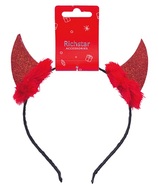 Hairband with devil horns made of felt with red fur, 37 cm circumference