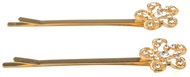 6208 Sponka zlat&aacute;-p&eacute;rko s kytičkou 8 cm 2 ks-2