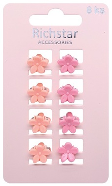 Mini hair clips with pink flowers, 1.5 × 1.3 × 1.3 cm, 8 pcs