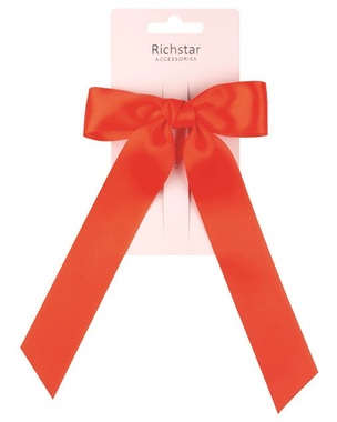 Hair Bow on Clip – Red, 11.5 × 3.5 cm + 18 cm Ribbon