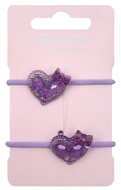 Hair elastics with glitter Hearts, purple, 2 pcs