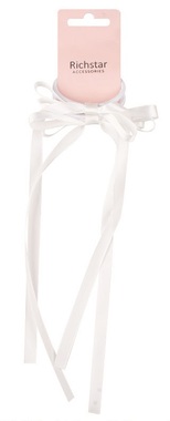 Hair bows on elastic, White, 10.5 × 1 cm + 24 cm ribbon, 2 pcs
