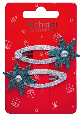 Hair clips – snowflakes, Glitter, 6 × 3.5 × 0.3 cm, 2 pcs