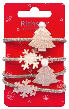 Christmas hair elastics with glitter, 4 pcs