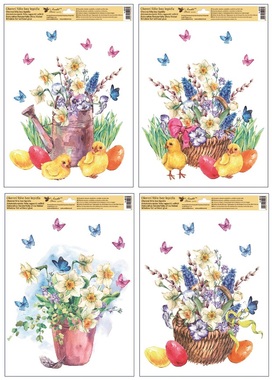 Window Clings Flowers with Chickens 30 x 42 cm 