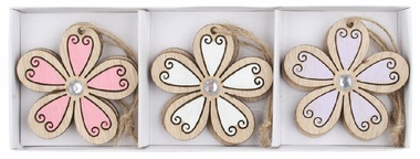 Fa virág kővel 5,5 x 5,5 x 0,2 cm, akasztásra, 6 db dobozban
