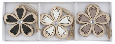 Fa virág kővel 5,5 x 5,5 x 0,2 cm, akasztásra, 6 db dobozban