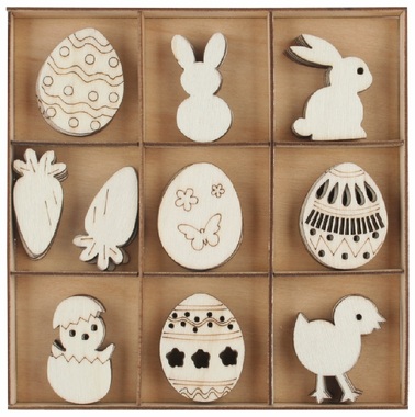 Húsvéti dekorációk fából, 3,5 x 3 x 0,2 cm, 54 db.