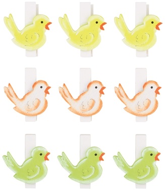 Wooden Bird 3 x 3 x 0,3 cm on Clip 9 pcs