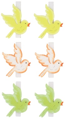 Wooden Bird 4 x 4 x 0,3 cm on Clip 6 pcs