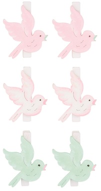 Wooden Bird 4 x 4 x 0,3 cm on Clip 6 pcs