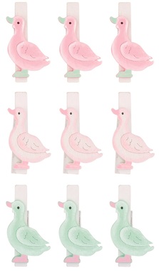 Wooden Goose 3 x 4 x 0,3 cm on Clip 9 pcs