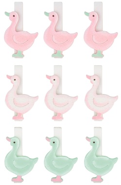 Wooden Goose 3 x 4 x 0,3 cm on Clip 9 pcs