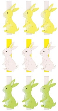 Wooden Rabbit 3 x 4 x 0,3 cm on Clip 9 pcs