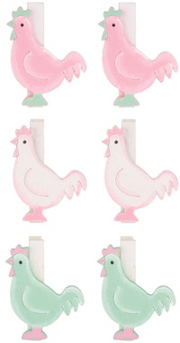 Wooden Hen 4 3,5 x 4 x 0,3 cm on Clip 6 pcs