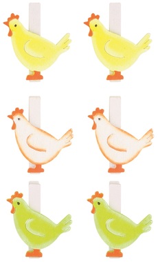 Wooden Hen  3,5 x 4 x 0,3 cm on Clip 6 pcs