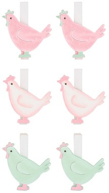 Wooden Hen 3,5 x 4 x 0,3 cm on Clip 6 pcs