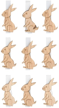 Wooden Rabbit 3 x 4 x 0,3 cm on Clip 9 pcs