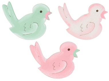 Wooden Bird 3 x 2,5 x 0,3 cm w/Double-sided Sticker 24 pcs