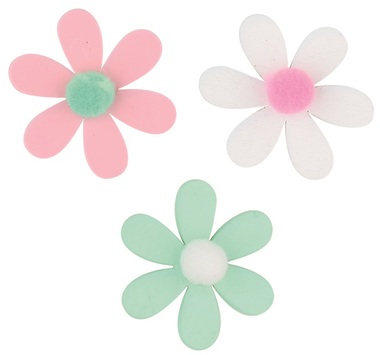 Wooden Flower 3 x 3 x 0,3 cm,  w/Double-sided Sticker 18 pcs