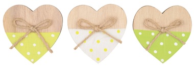 Wooden Heart 6,5 x 6,5 x 0,5 cm on Clip 3 pcs