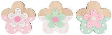 Wooden Flower 6,5 x 6,5 x 0,5 cm on Clip 3 pcs