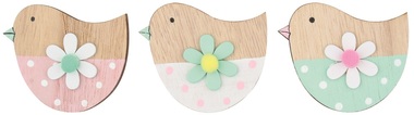 Wooden Bird 6 x 6 x 0,5 cm on Clip 3 pcs