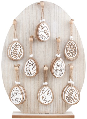 Wooden Display Egg 33 x 45 x 10 cm w/Hanging Eggs 24 pcs 5,5  x 7,5 cm x 0,5 