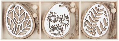Hanging Wooden Egg 5,5 x 7,5 x 0,5 cm, 6 pcs