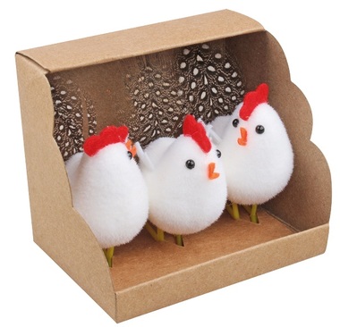 White Hens,3 x 6 x 4 cm, 3 pcs in Paper Box