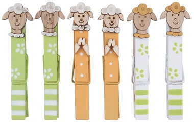 Peg with Sheep  2 x 8,5 x 1 cm, 6 pcs